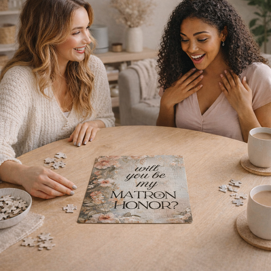 Matron of Honor Puzzle Proposal Gift – Floral Bridal Party Reveal Keepsake | Wedding Proposal Idea