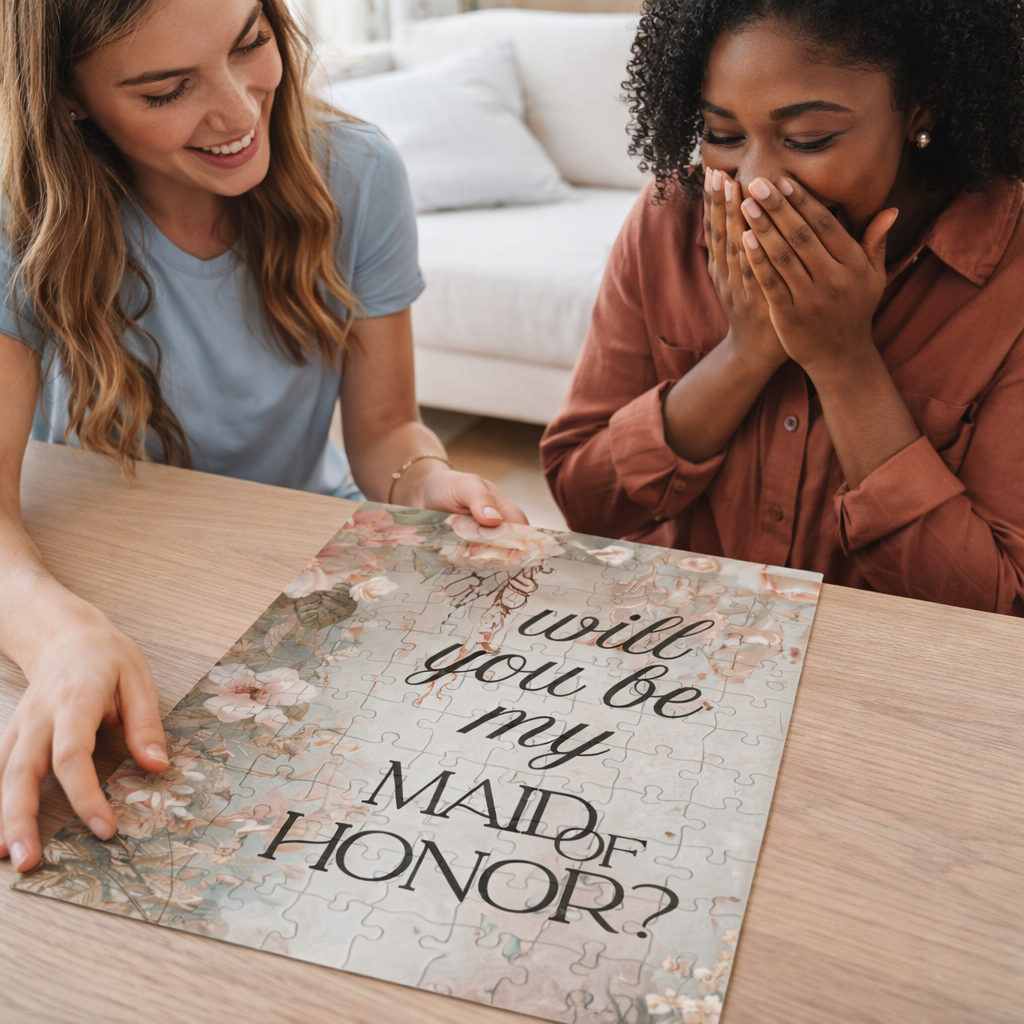 Maid of Honor Puzzle Proposal Gift – Floral Bridal Party Reveal Keepsake | Wedding Proposal Idea