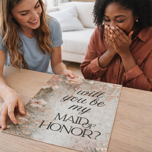 Maid of Honor Puzzle Proposal Gift – Floral Bridal Party Reveal Keepsake | Wedding Proposal Idea