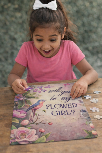 Flower Girl Proposal Kids Puzzle — "Will you be my Flower Girl?" Featuring a beautiful floral and bird design 30-Piece Keepsake