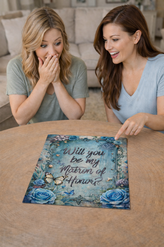 Matron of Honor Proposal Puzzle – Blue Floral Bridal Party Gift & Keepsake | Bridal Party Proposal Gift | Wedding Asking Puzzle
