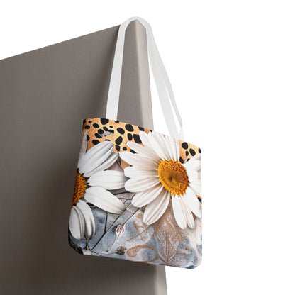 Floral Art Tote Bag - Daisies, Animal and Denim Print Stylish & Functional for Everyday Use