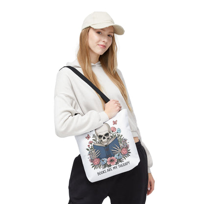 Books Are My Therapy- Skeleton Floral Tote Bag - Perfect Gift for Book Lovers