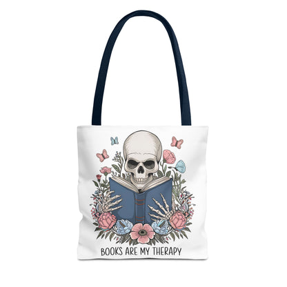 Books Are My Therapy- Skeleton Floral Tote Bag - Perfect Gift for Book Lovers