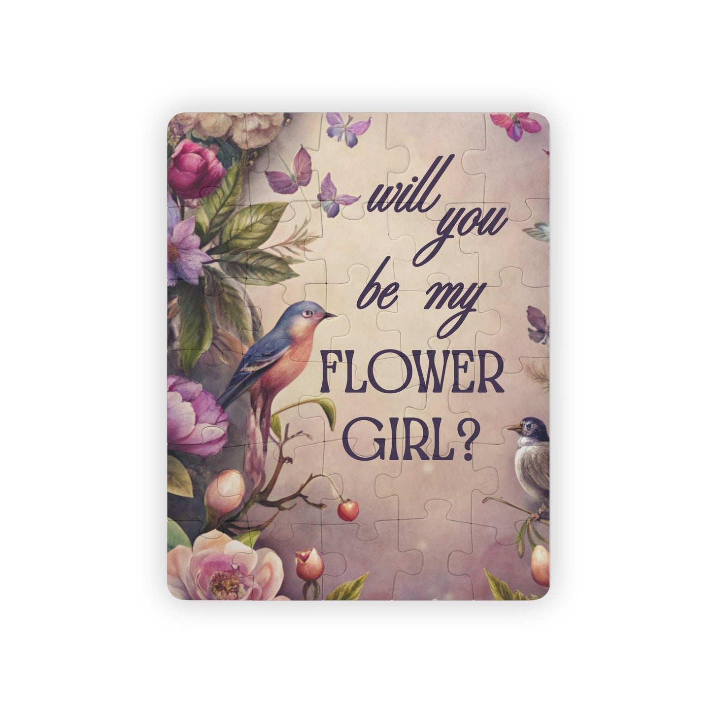 Flower Girl Proposal Kids Puzzle — "Will you be my Flower Girl?" Featuring a beautiful floral and bird design 30-Piece Keepsake
