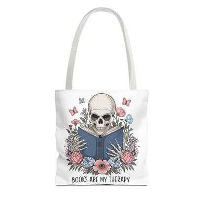 Books Are My Therapy- Skeleton Floral Tote Bag - Perfect Gift for Book Lovers