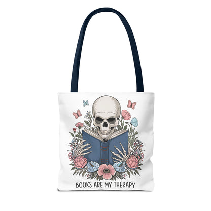 Books Are My Therapy- Skeleton Floral Tote Bag - Perfect Gift for Book Lovers