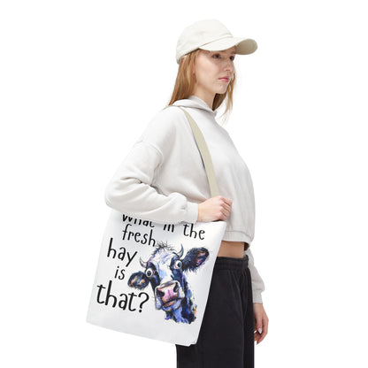 Funny Cow Tote Bag - "What in the Fresh Hay is That?" - Perfect for Farm Lovers & Everyday Use - Great Gift Idea