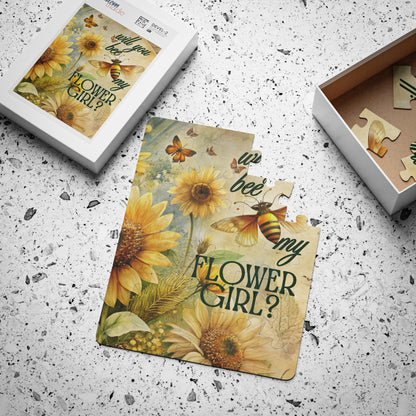 Bee & Sunflower Flower Girl Proposal Puzzle – “Will You Bee My Flower Girl?”  30-Piece Bridal Party Proposal Puzzle
