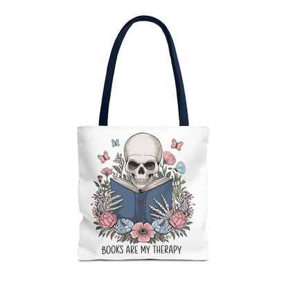 Books Are My Therapy- Skeleton Floral Tote Bag - Perfect Gift for Book Lovers