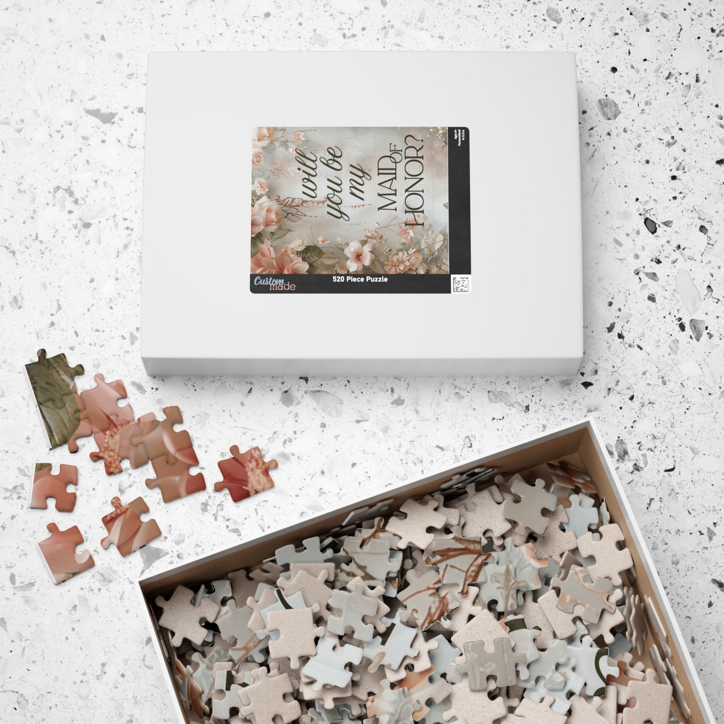 Maid of Honor Puzzle Proposal Gift – Floral Bridal Party Reveal Keepsake | Wedding Proposal Idea