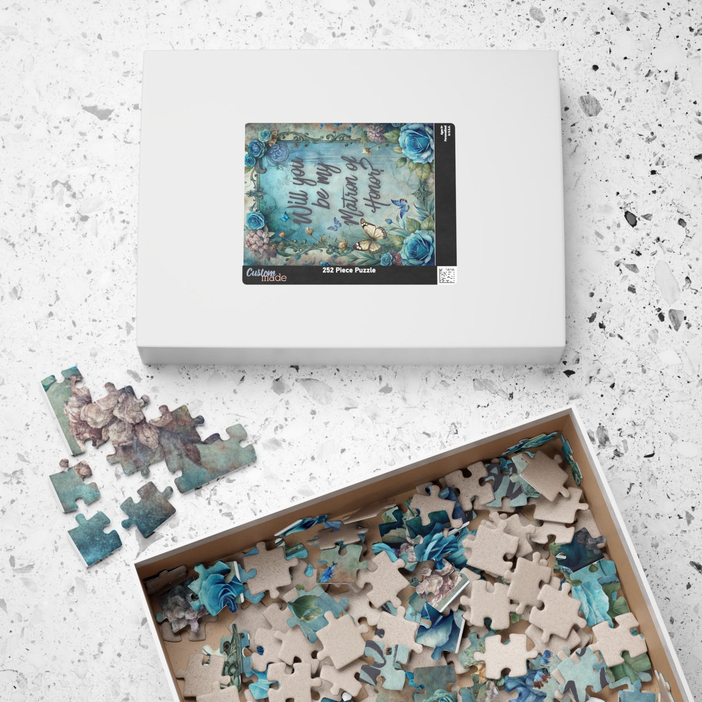 Matron of Honor Proposal Puzzle – Blue Floral Bridal Party Gift & Keepsake | Bridal Party Proposal Gift | Wedding Asking Puzzle