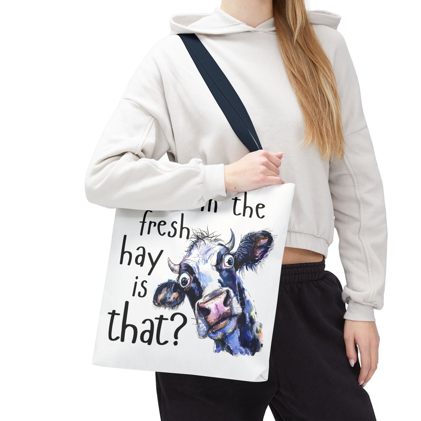 Funny Cow Tote Bag - "What in the Fresh Hay is That?" - Perfect for Farm Lovers & Everyday Use - Great Gift Idea