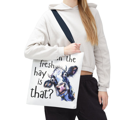 Funny Cow Tote Bag - "What in the Fresh Hay is That?" - Perfect for Farm Lovers & Everyday Use - Great Gift Idea