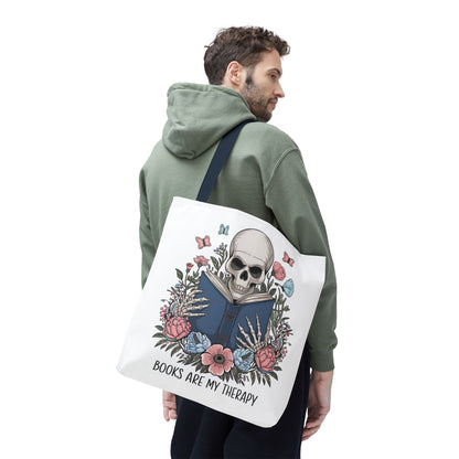 Books Are My Therapy- Skeleton Floral Tote Bag - Perfect Gift for Book Lovers