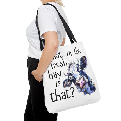 Funny Cow Tote Bag - "What in the Fresh Hay is That?" - Perfect for Farm Lovers & Everyday Use - Great Gift Idea