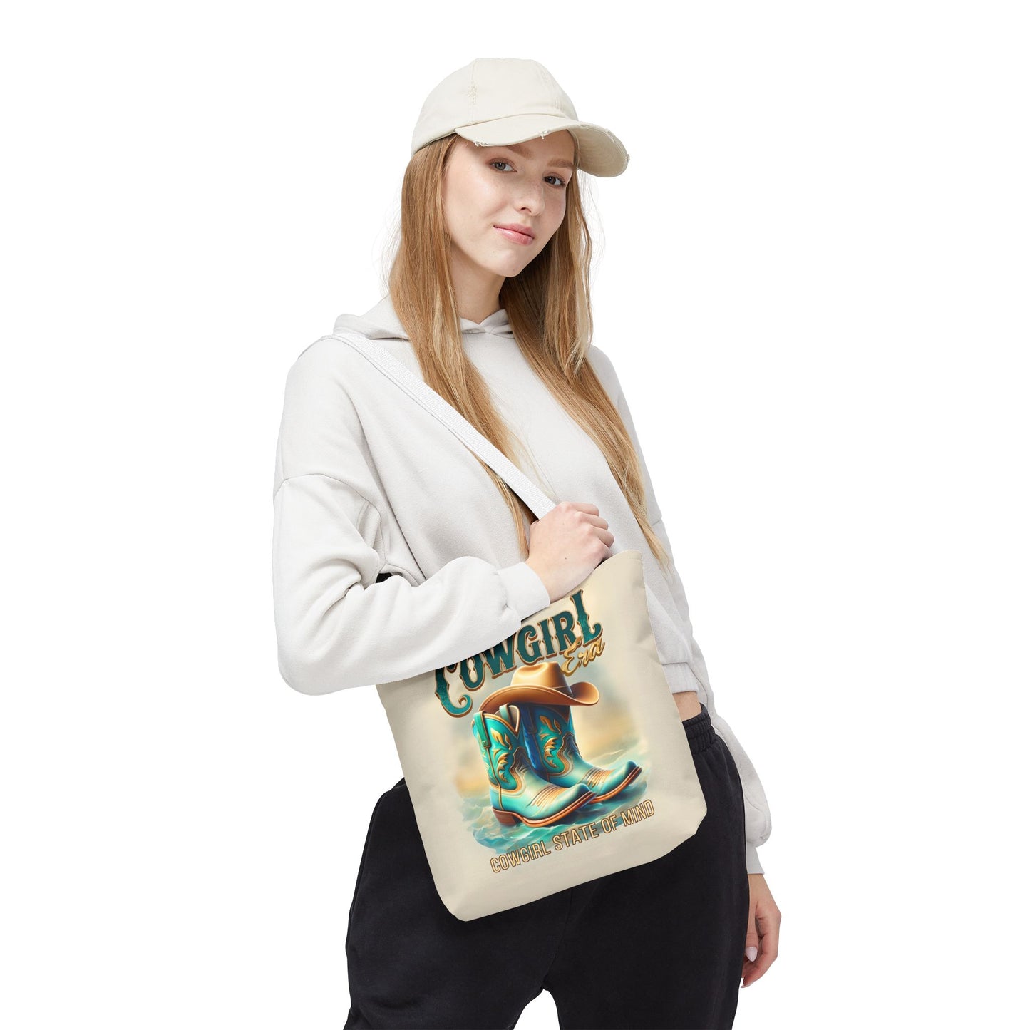 Cowgirl State of Mind Tote Bag – Turquoise and brown cowgirl boots - Cowgirl Era Perfect for Western Lovers and Everyday Use