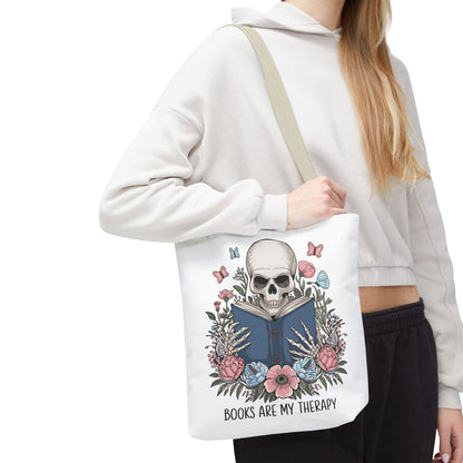 Books Are My Therapy- Skeleton Floral Tote Bag - Perfect Gift for Book Lovers