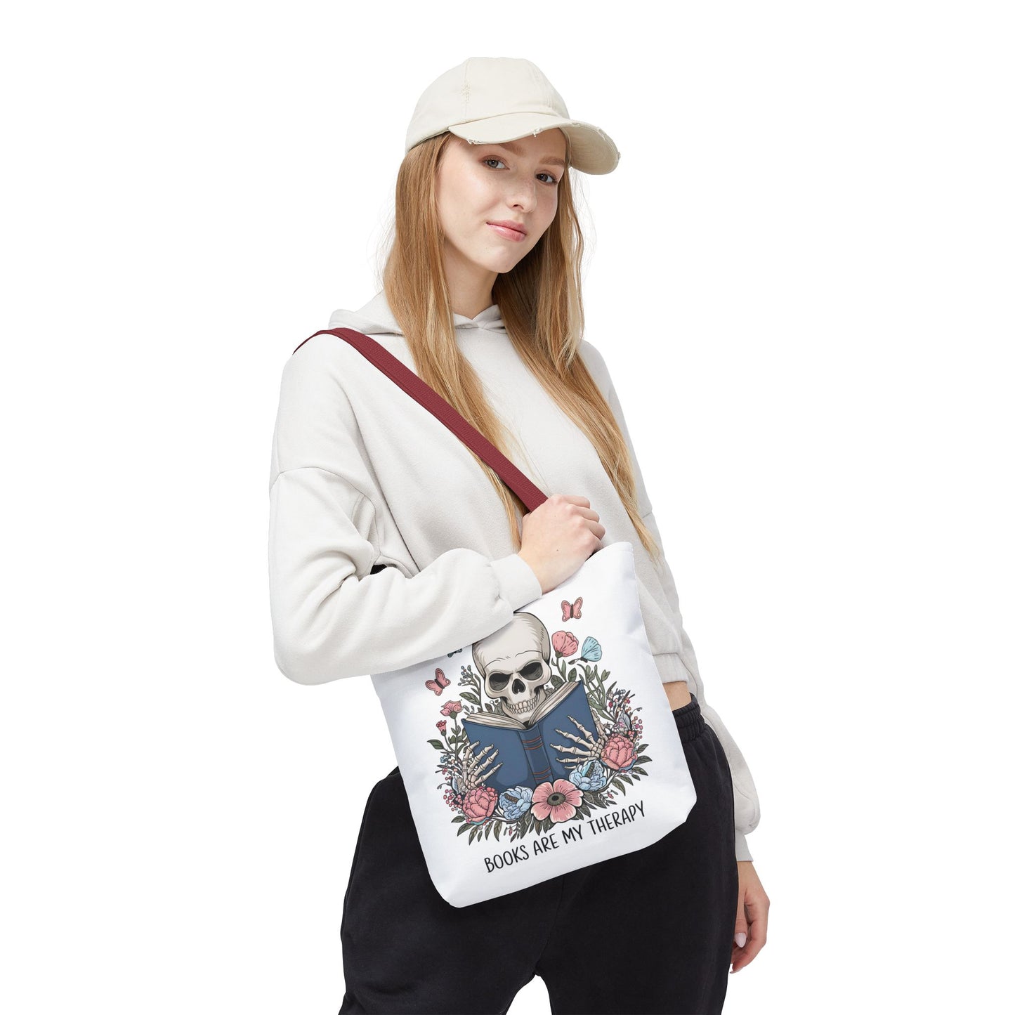 Books Are My Therapy- Skeleton Floral Tote Bag - Perfect Gift for Book Lovers