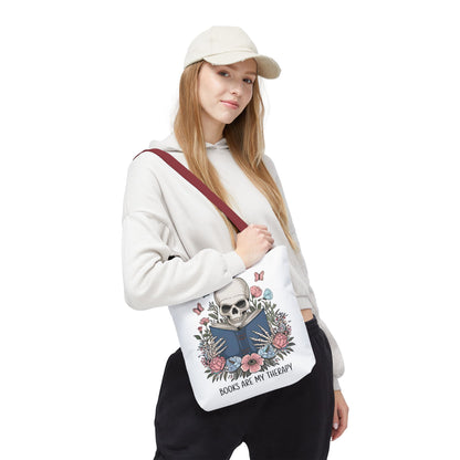 Books Are My Therapy- Skeleton Floral Tote Bag - Perfect Gift for Book Lovers