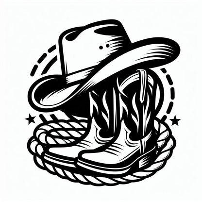 "Cowboy or Cowgirl" Hat, Boots & Rope Vinyl Decal – Western Ranch, Truck Window, Car, Cup, Window & Computer Decals
