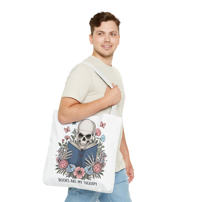 Books Are My Therapy- Skeleton Floral Tote Bag - Perfect Gift for Book Lovers