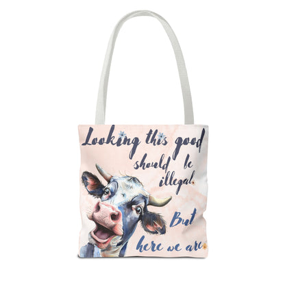 Humorous Cow Tote Bag - 'Looking This Good Should Be Illegal' - Gift Idea