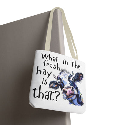 Funny Cow Tote Bag - "What in the Fresh Hay is That?" - Perfect for Farm Lovers & Everyday Use - Great Gift Idea