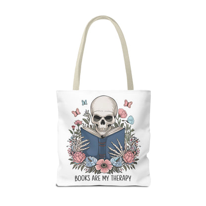 Books Are My Therapy- Skeleton Floral Tote Bag - Perfect Gift for Book Lovers
