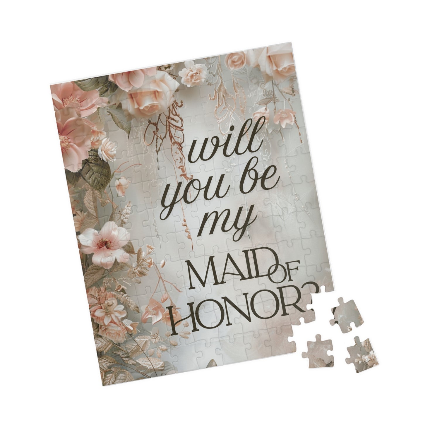 Maid of Honor Puzzle Proposal Gift – Floral Bridal Party Reveal Keepsake | Wedding Proposal Idea