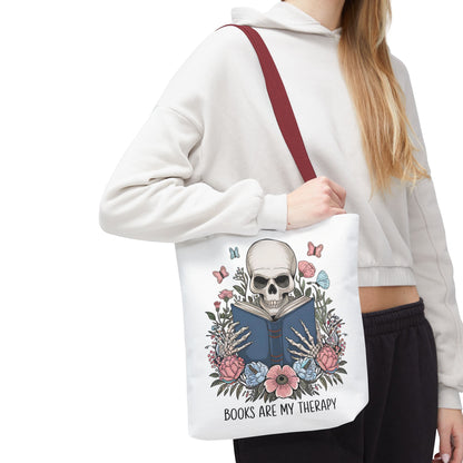 Books Are My Therapy- Skeleton Floral Tote Bag - Perfect Gift for Book Lovers