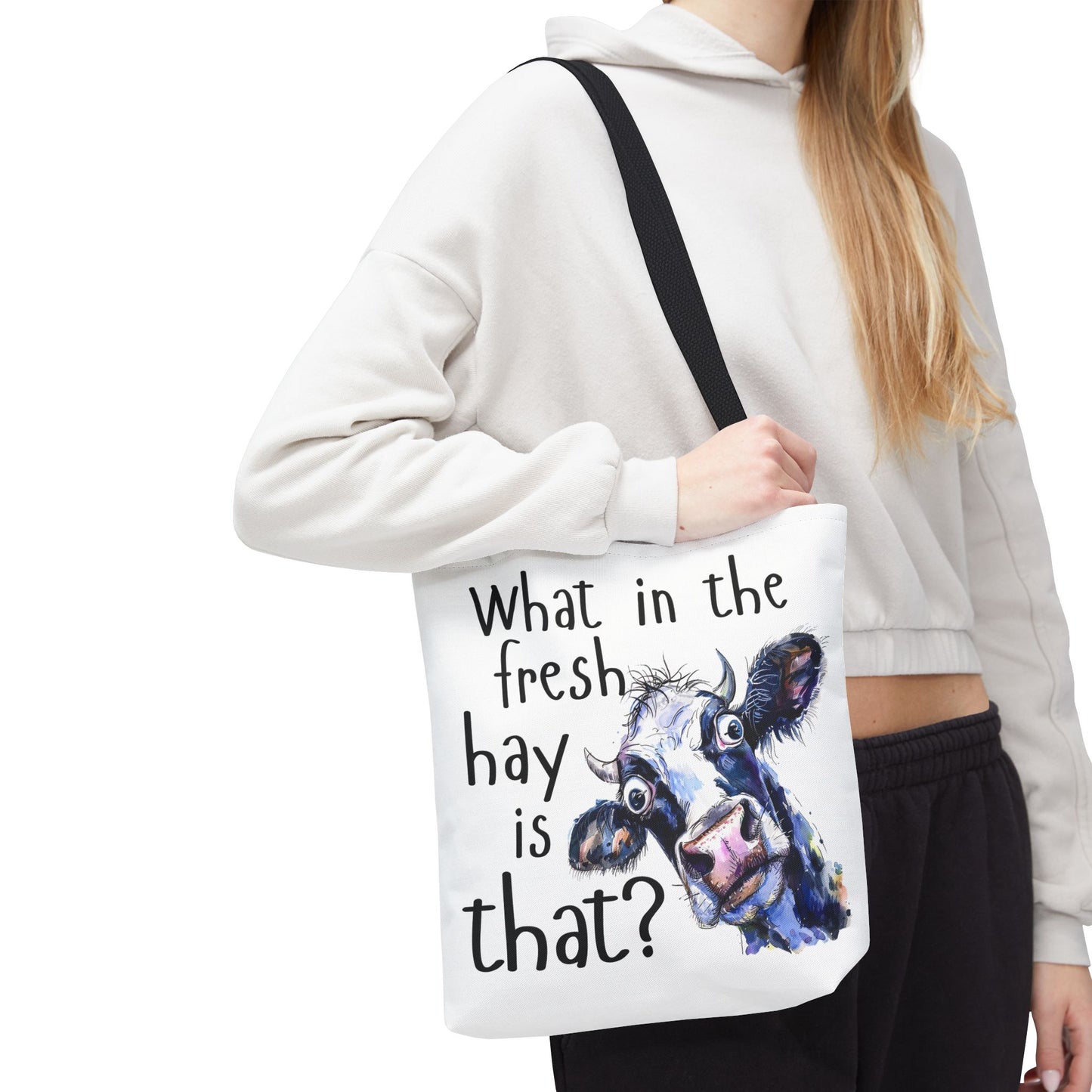 Funny Cow Tote Bag - "What in the Fresh Hay is That?" - Perfect for Farm Lovers & Everyday Use - Great Gift Idea