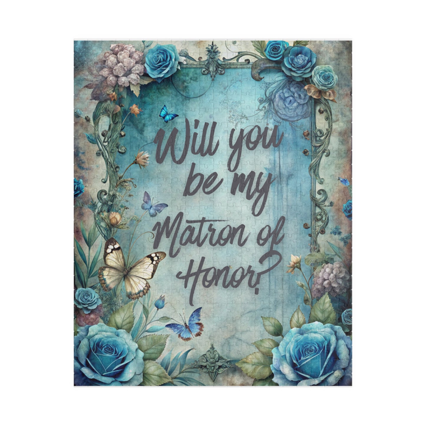 Matron of Honor Proposal Puzzle – Blue Floral Bridal Party Gift & Keepsake | Bridal Party Proposal Gift | Wedding Asking Puzzle