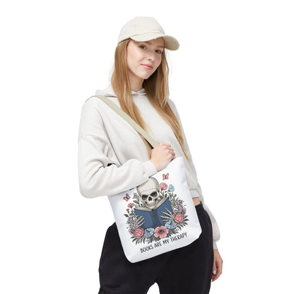 Books Are My Therapy- Skeleton Floral Tote Bag - Perfect Gift for Book Lovers