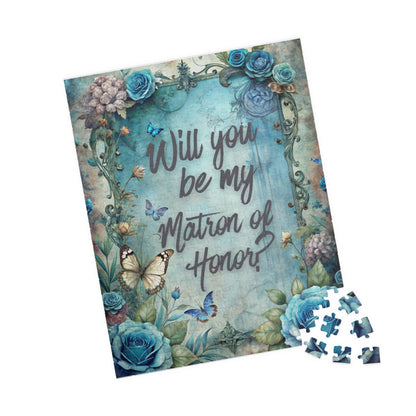 Matron of Honor Proposal Puzzle – Blue Floral Bridal Party Gift & Keepsake | Bridal Party Proposal Gift | Wedding Asking Puzzle