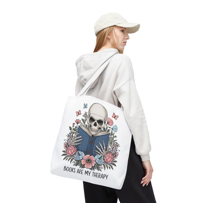 Books Are My Therapy- Skeleton Floral Tote Bag - Perfect Gift for Book Lovers