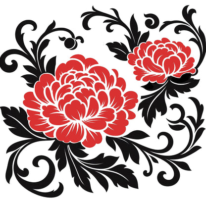 Elegant Chinoiserie Peony & Vine Vinyl Decal – Timeless Floral Glass Decor, Auto Custom Decal and more