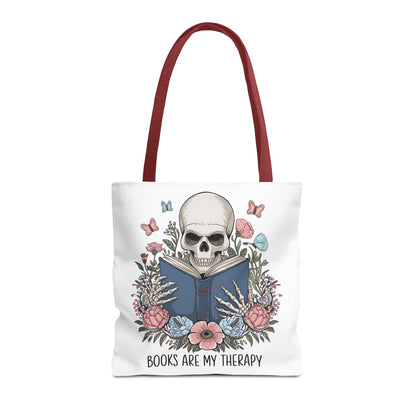 Books Are My Therapy- Skeleton Floral Tote Bag - Perfect Gift for Book Lovers