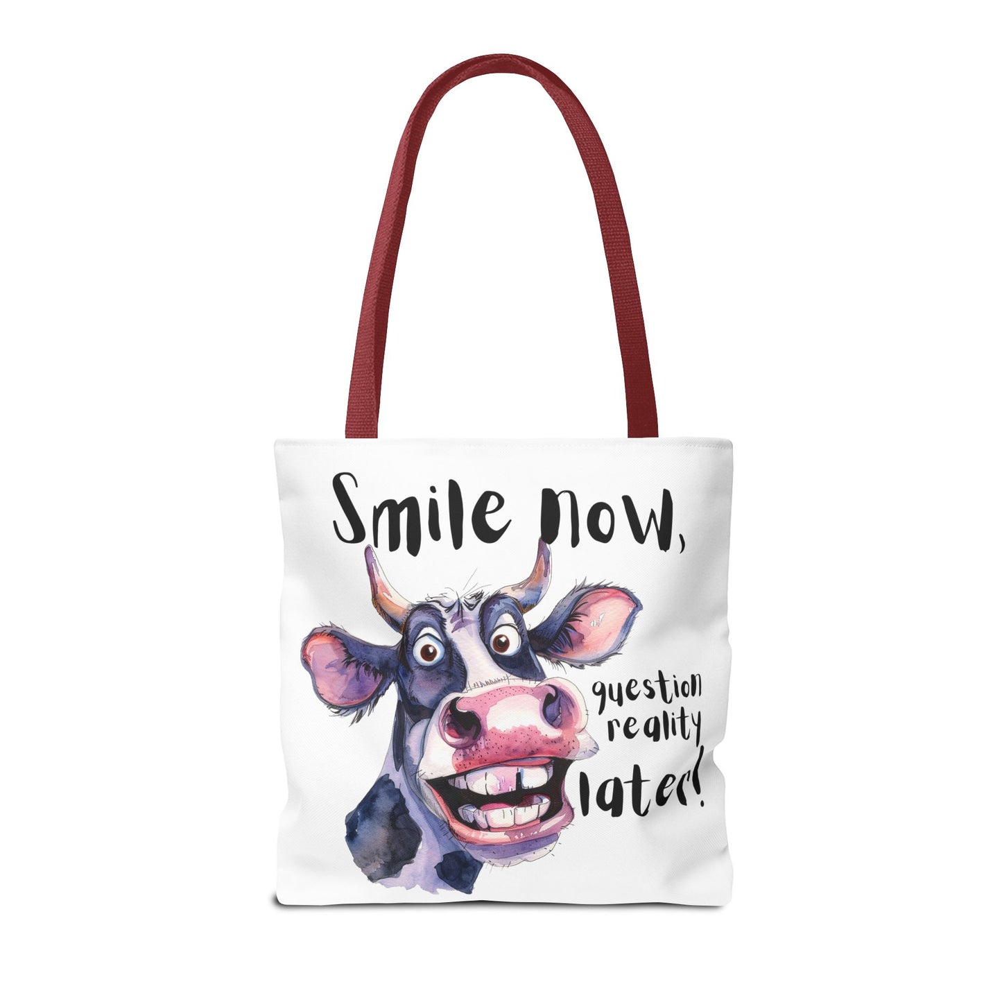 Funny Cow Tote Bag - 'Smile Now, Question Reality Later!' - Great Gift Idea, Mother's Day Gift
