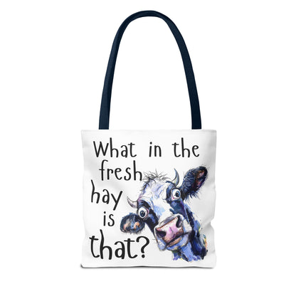 Funny Cow Tote Bag - "What in the Fresh Hay is That?" - Perfect for Farm Lovers & Everyday Use - Great Gift Idea