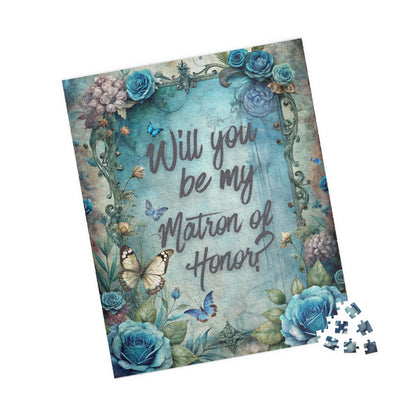 Matron of Honor Proposal Puzzle – Blue Floral Bridal Party Gift & Keepsake | Bridal Party Proposal Gift | Wedding Asking Puzzle