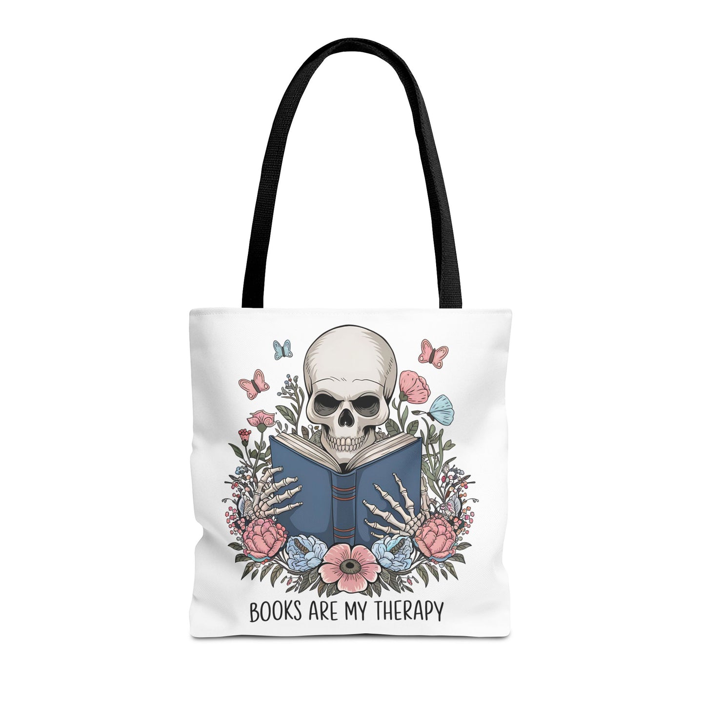 Books Are My Therapy- Skeleton Floral Tote Bag - Perfect Gift for Book Lovers