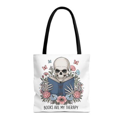 Books Are My Therapy- Skeleton Floral Tote Bag - Perfect Gift for Book Lovers