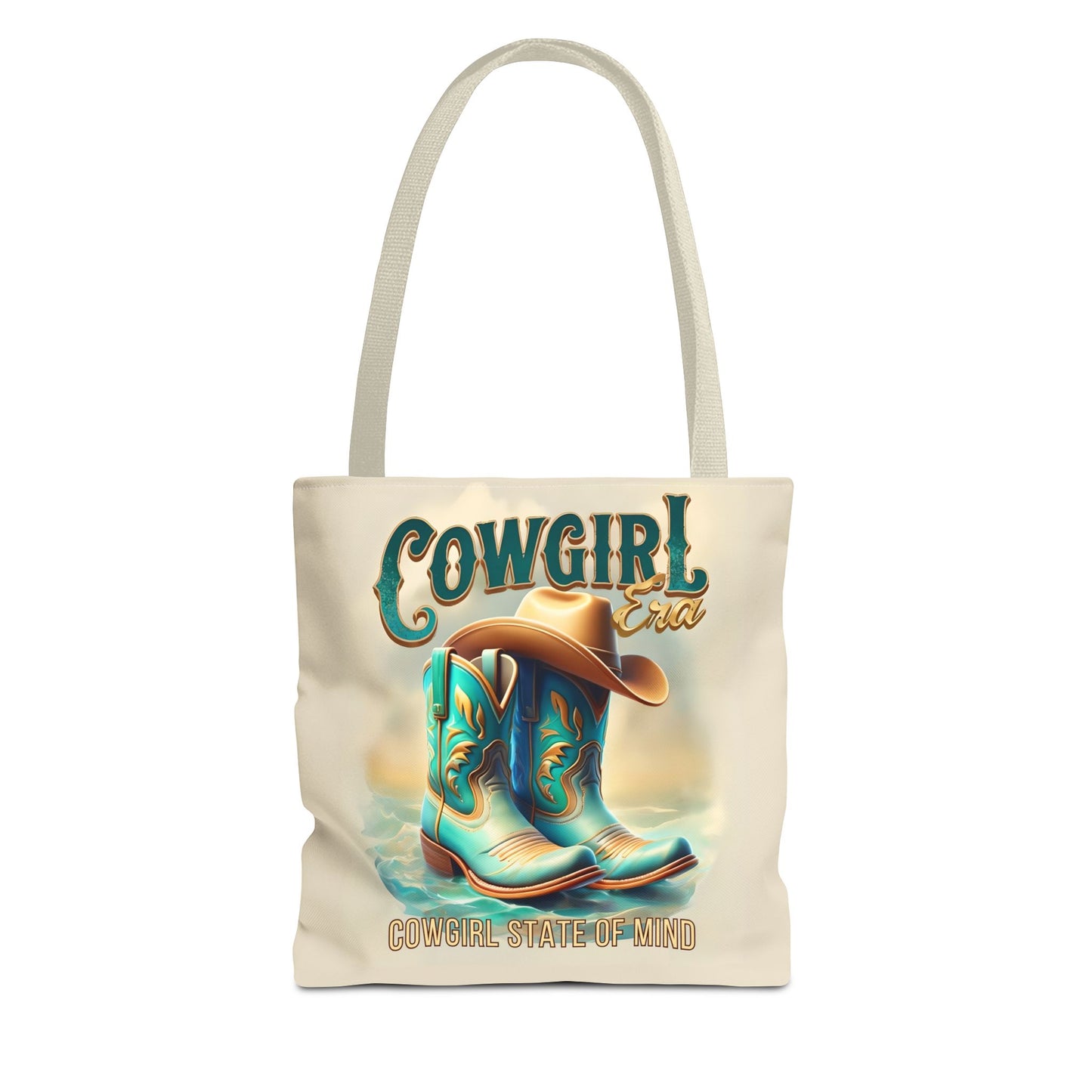 Cowgirl State of Mind Tote Bag – Turquoise and brown cowgirl boots - Cowgirl Era Perfect for Western Lovers and Everyday Use
