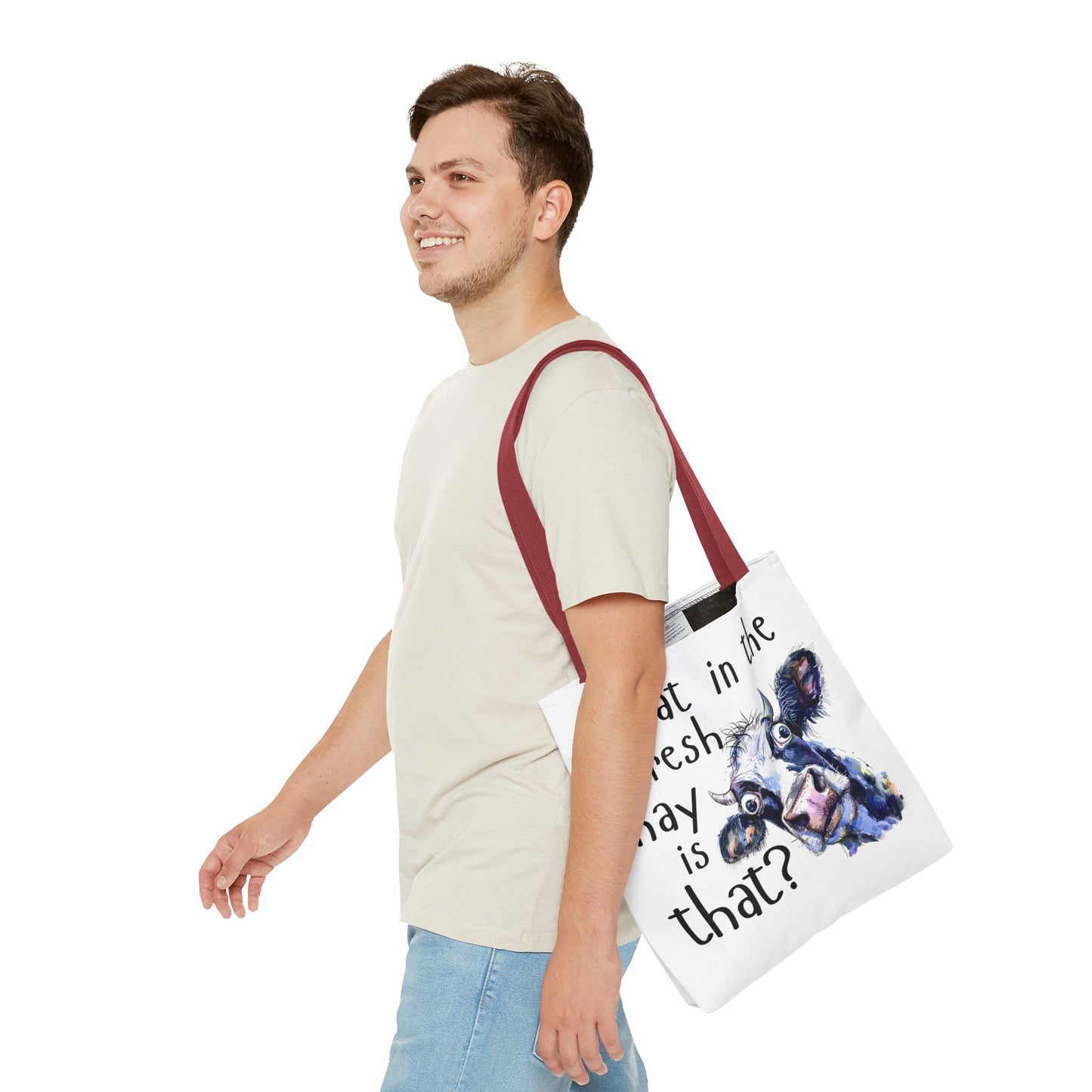 Funny Cow Tote Bag - "What in the Fresh Hay is That?" - Perfect for Farm Lovers & Everyday Use - Great Gift Idea