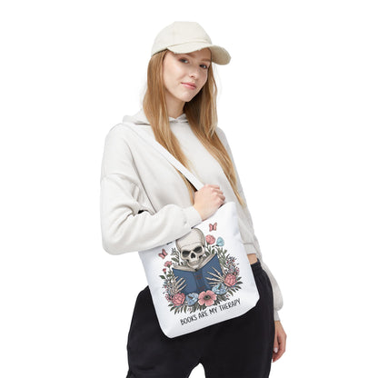Books Are My Therapy- Skeleton Floral Tote Bag - Perfect Gift for Book Lovers