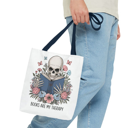 Books Are My Therapy- Skeleton Floral Tote Bag - Perfect Gift for Book Lovers