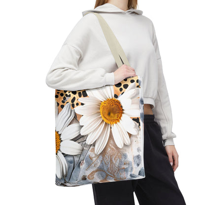 Floral Art Tote Bag - Daisies, Animal and Denim Print Stylish & Functional for Everyday Use