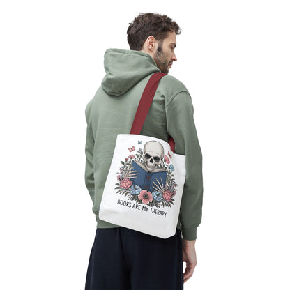 Books Are My Therapy- Skeleton Floral Tote Bag - Perfect Gift for Book Lovers