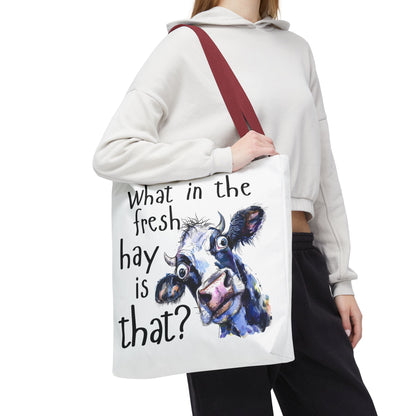 Funny Cow Tote Bag - "What in the Fresh Hay is That?" - Perfect for Farm Lovers & Everyday Use - Great Gift Idea